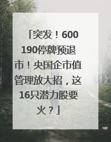 突发！600190停牌预退市！央国企市值管理放大招，这16只潜力股要火？